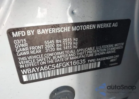 2015 BMW 740I z USA, uszkodzony, nr VIN WBAYA6C54FGK16635